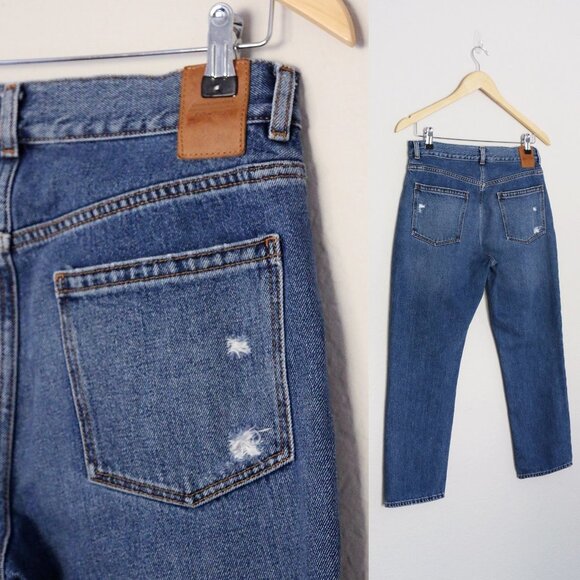 & Other Stories High Waist Distressed Slim Fit Denim Jean Mid Blue Size 28 $119 - Picture 12 of 15